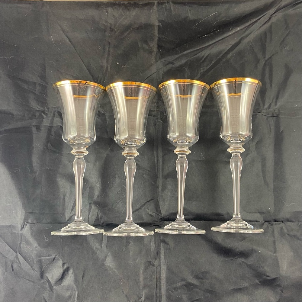 Mikasa Jamestown Gold Trim Crystal Water Wine Goblets Glasses 2/3 Cup 8.75” Tall
